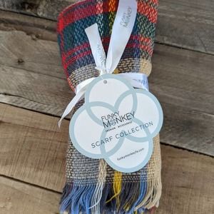 Funky Monkey Red & Green Plaid Blanket Infinity Scarf